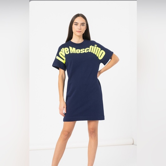 Love Moschino Navy Dress with Neon Logo - Picture 1 of 4